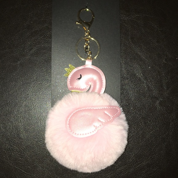 Rampage Pink Swan Pom Pom Key Chain Bag Charm - Picture 1 of 1